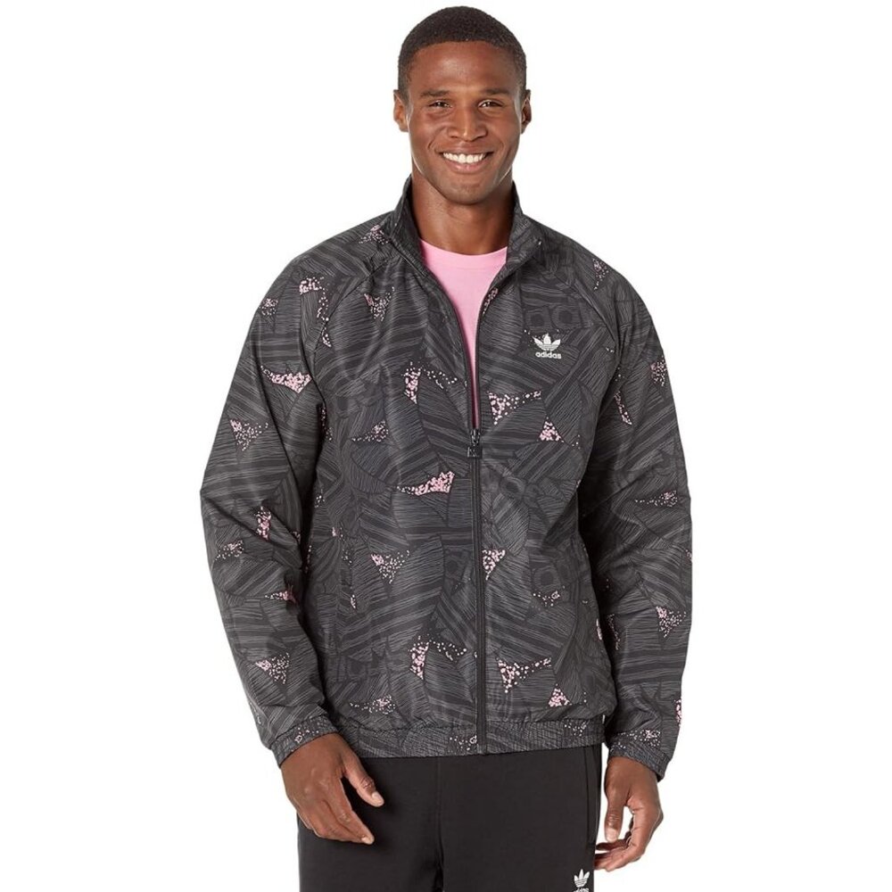 Adidas Men's Black & Pink Printed Track Jacket 2XL